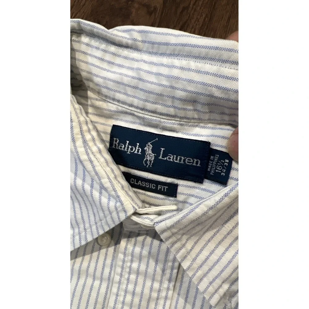 Polo Ralph Lauren Classic Fit Striped Oxford Shirt Color Shamrock White 16 1/2